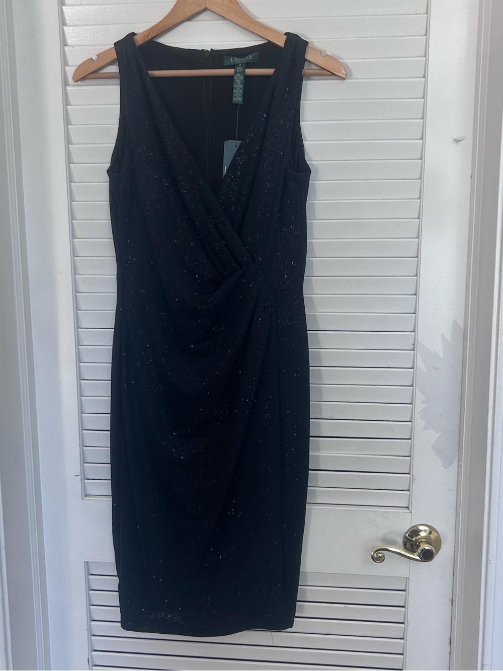 🖤MAKE OFFER Lauren Ralph Lauren Black Sequin Sleeveless V-Neck Cocktail Dress 8 - Picture 2 of 8